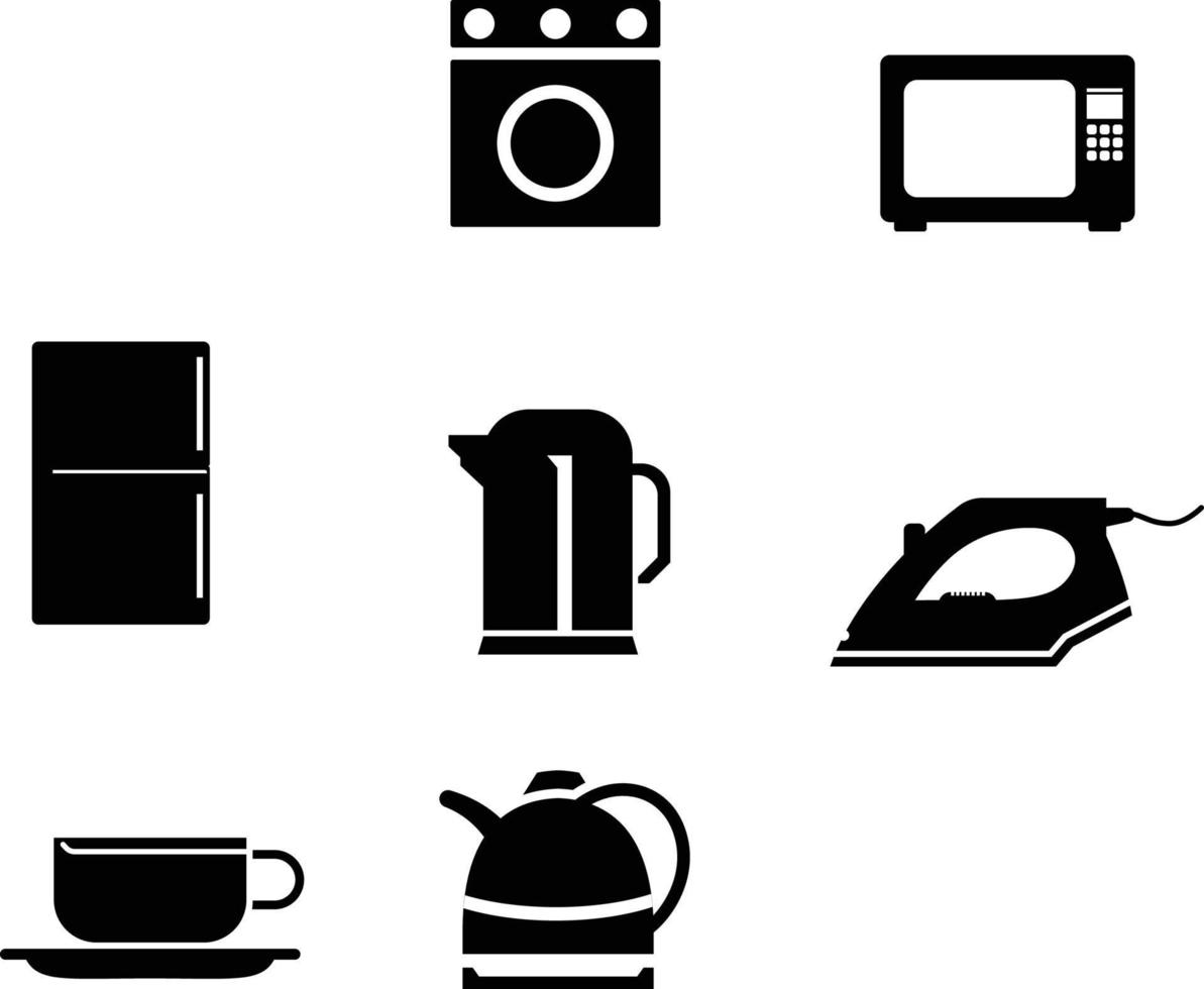 Kitchen Appliances Icons Black,  White Set Big Stock Vector illustrations