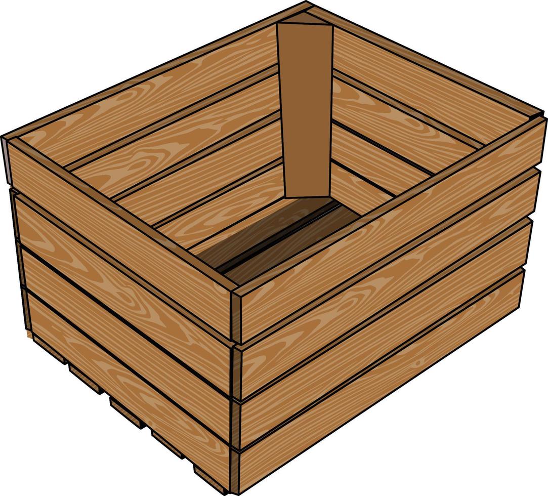 Natural wooden box, wine box, fruit box, solid wood crate shelf vector illustration