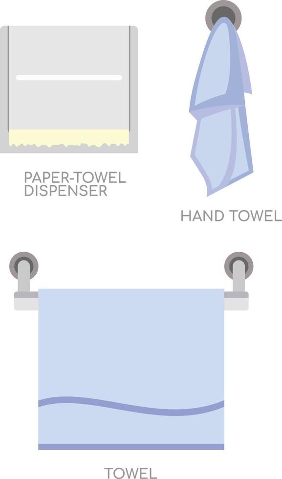 Paper Towel Dispenser Hand towel and Bath Towel vector illustrations flat style clip arts