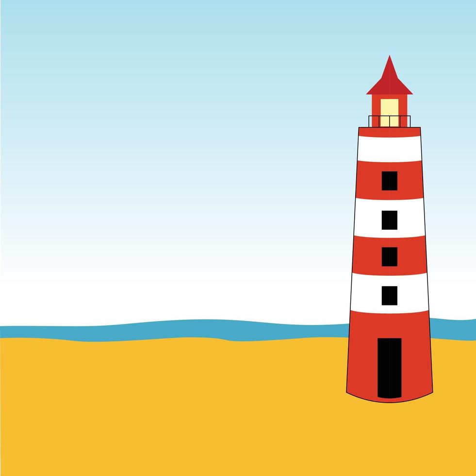 Beach scene with lighthouse simple style illustration vector
