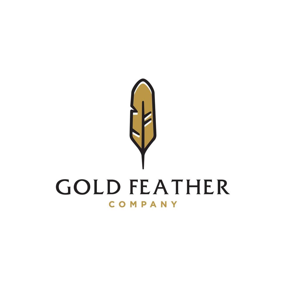 simple gold Feather logo,vintage line quill pen logo icon, classic stationery illustration isolated on white background vector