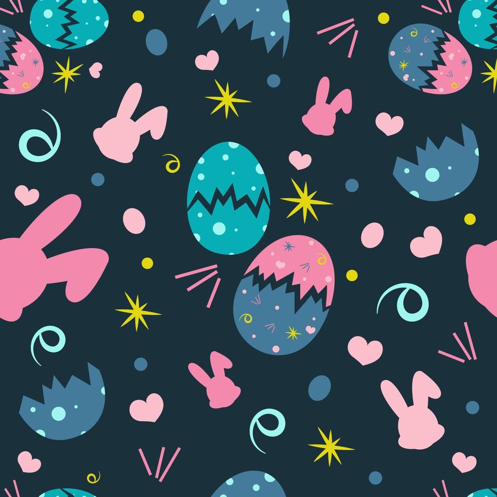 Easter Egg Seamless Pattern With Cute Bunny and Doodle Art vector