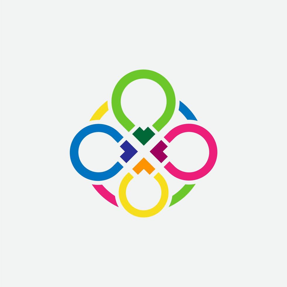 network colourfull logo line connection vector logo design template