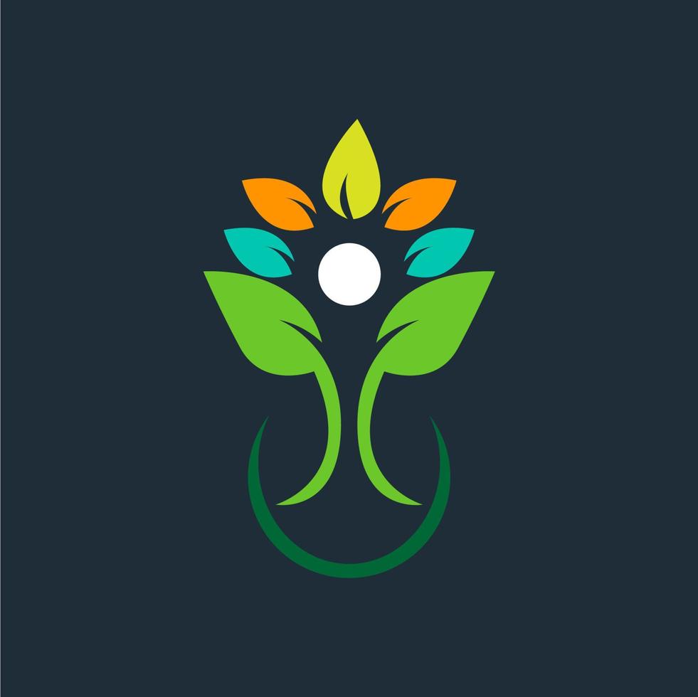 flower nature logo leaf people happy, vector template design