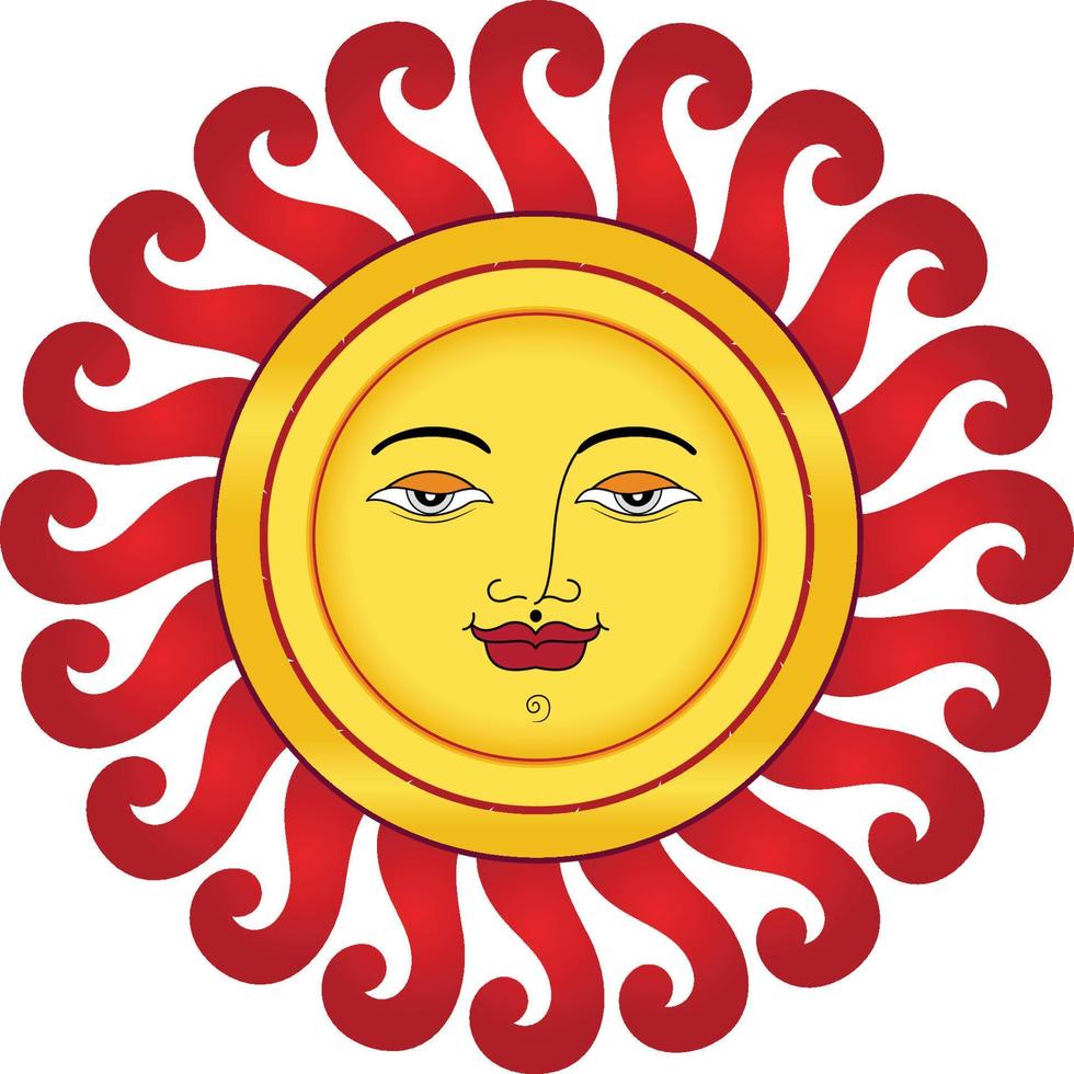 Sun Face with red rays artistic cartoon vector stock Illustration