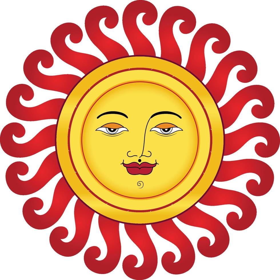 Sun Face with red rays artistic cartoon vector stock Illustration