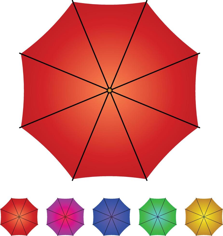Full opened red color umbrella and tiny umbrellas flat clipart vector illustration