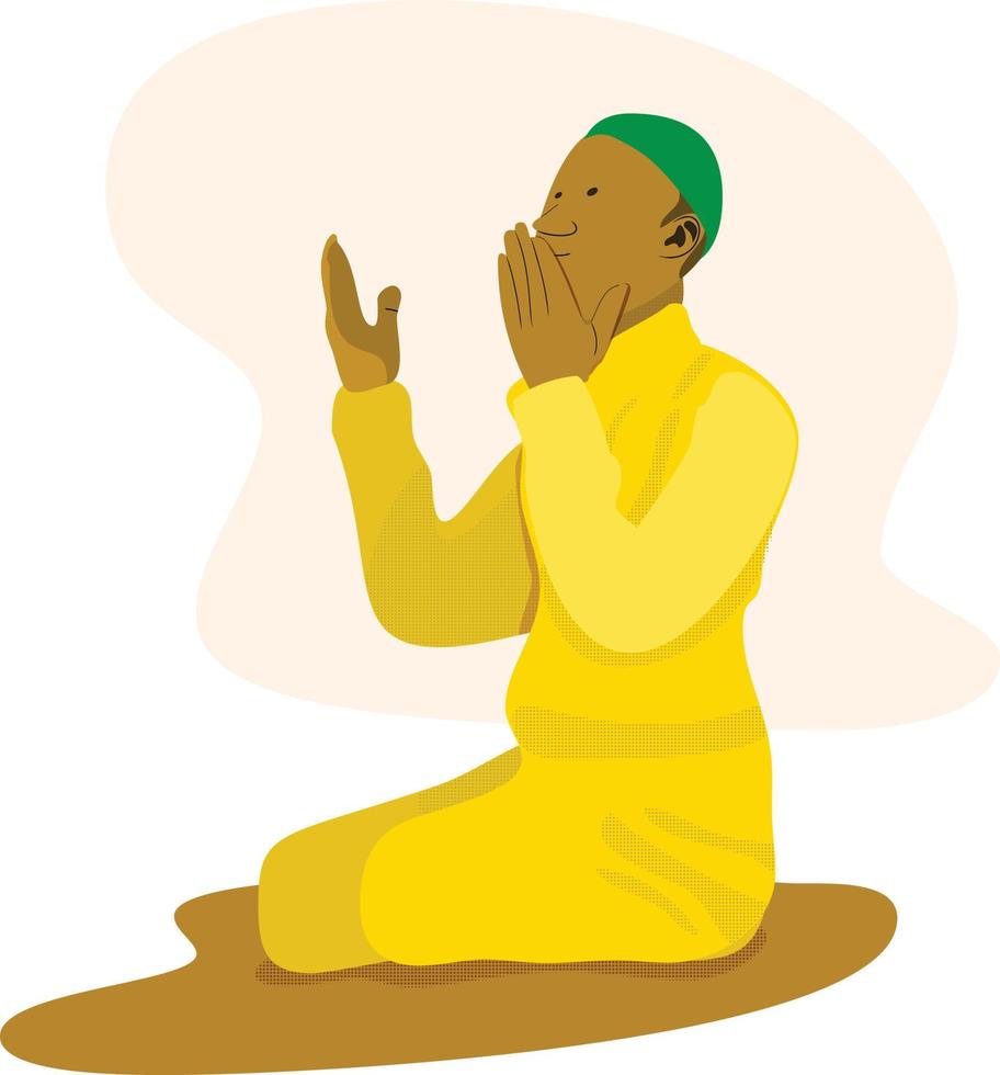 el práctica de hombres arrodillado en oración comprensión shalat amarillo verde marrón tono vector