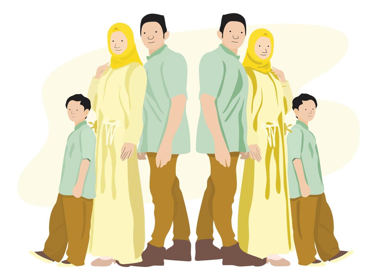 musulmán familia Moda marido esposa suave tono islámico tema vector