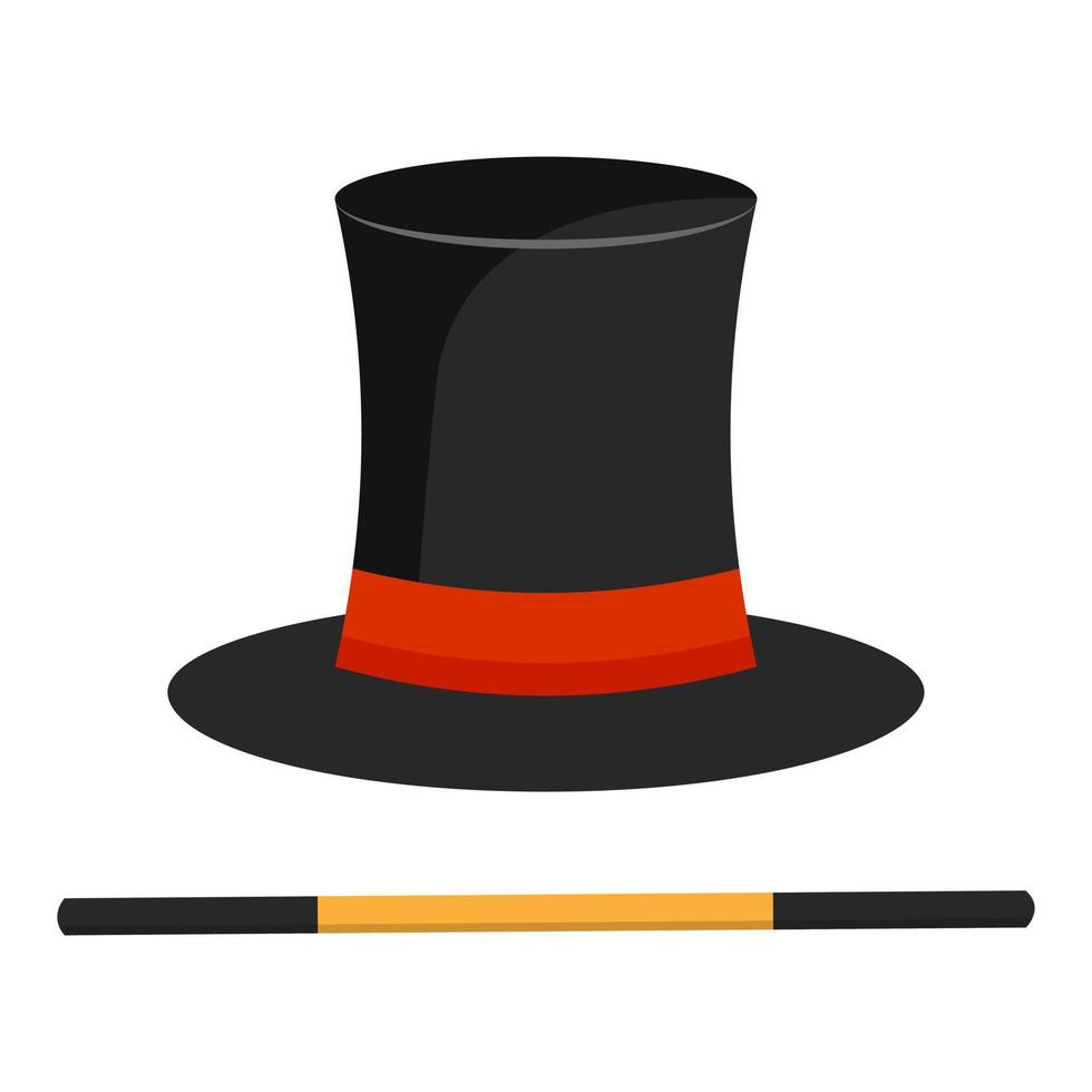 Magic hat and wand. Vector illustration.