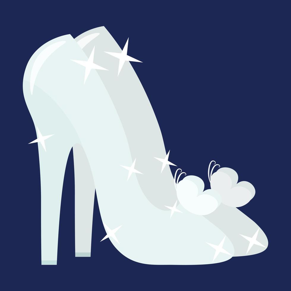 Glass shoes, fairytale shimmering glass slipper vector