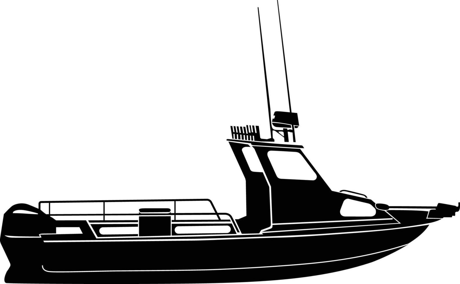 Sportfishing boat vector illustration silhouette clip art