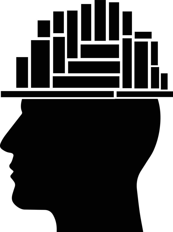 Male head silhouette with stack of books in a hard hat shape vector illustration