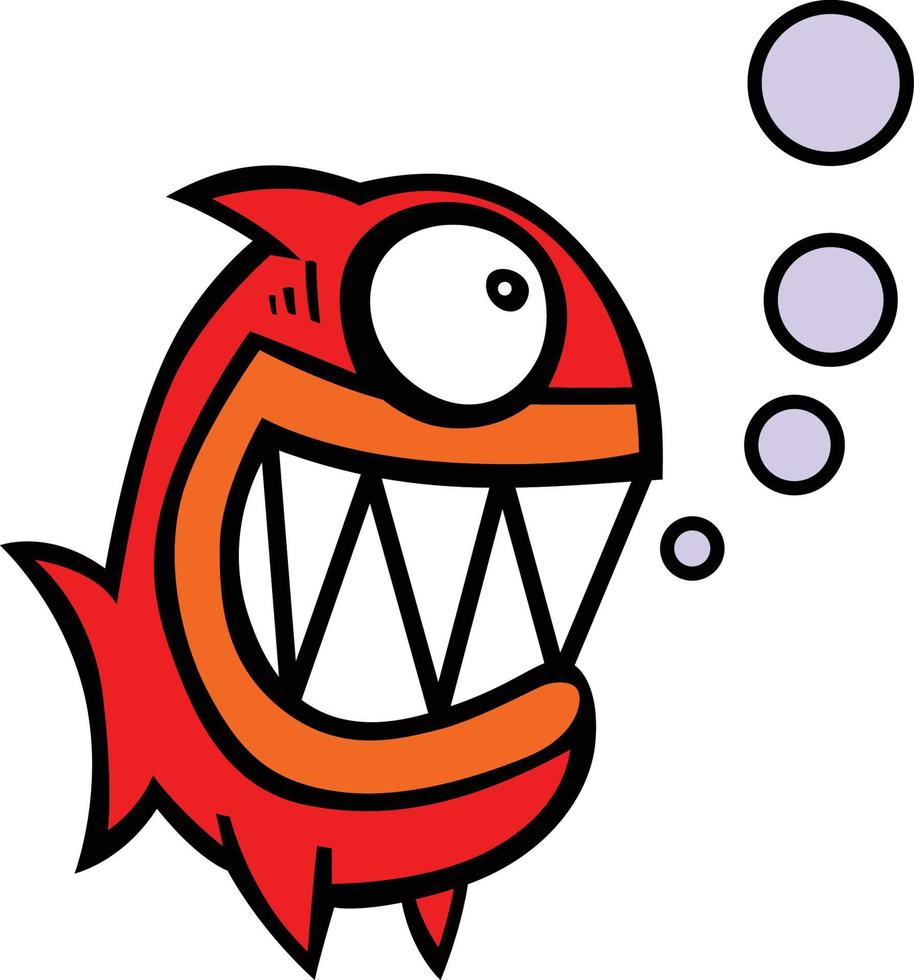 Cartoon angry monster evil piranha fish character vector mascot stock illustration clip art