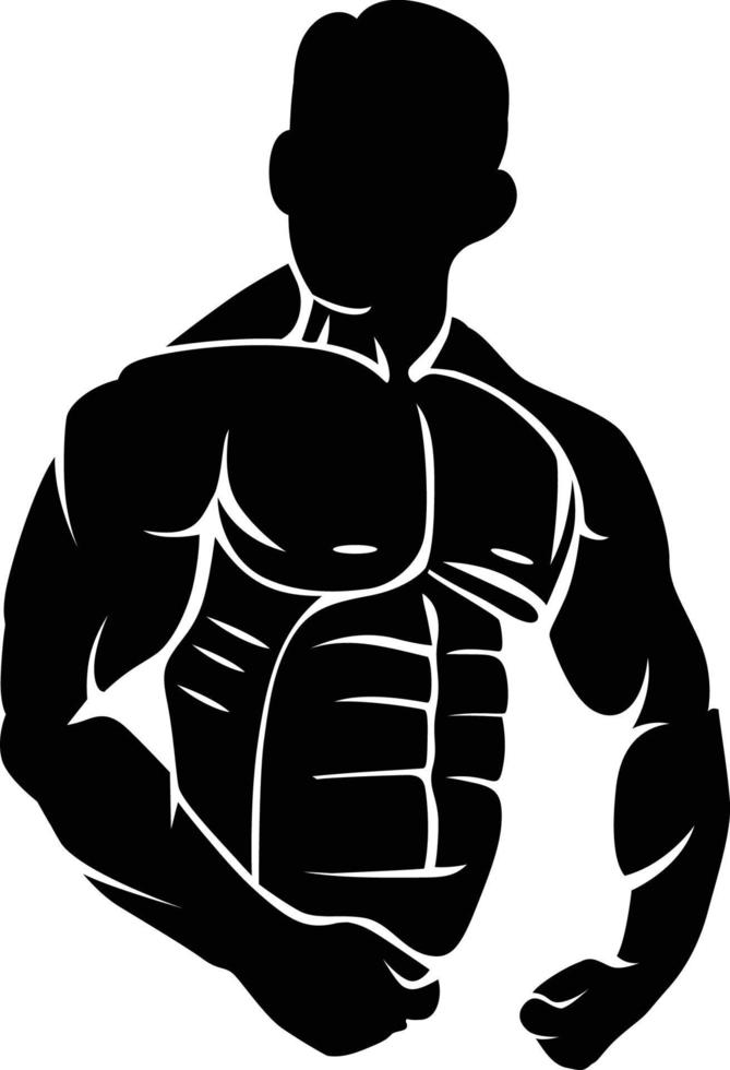 Bodybuilder with abs silhouette side angle vector illustration clip art