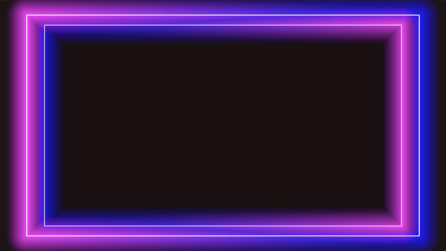 Neon pink-blue lights in rectangular frame with shining effects on dark- brown background. Glowing backdrop linear. Vector illustration.