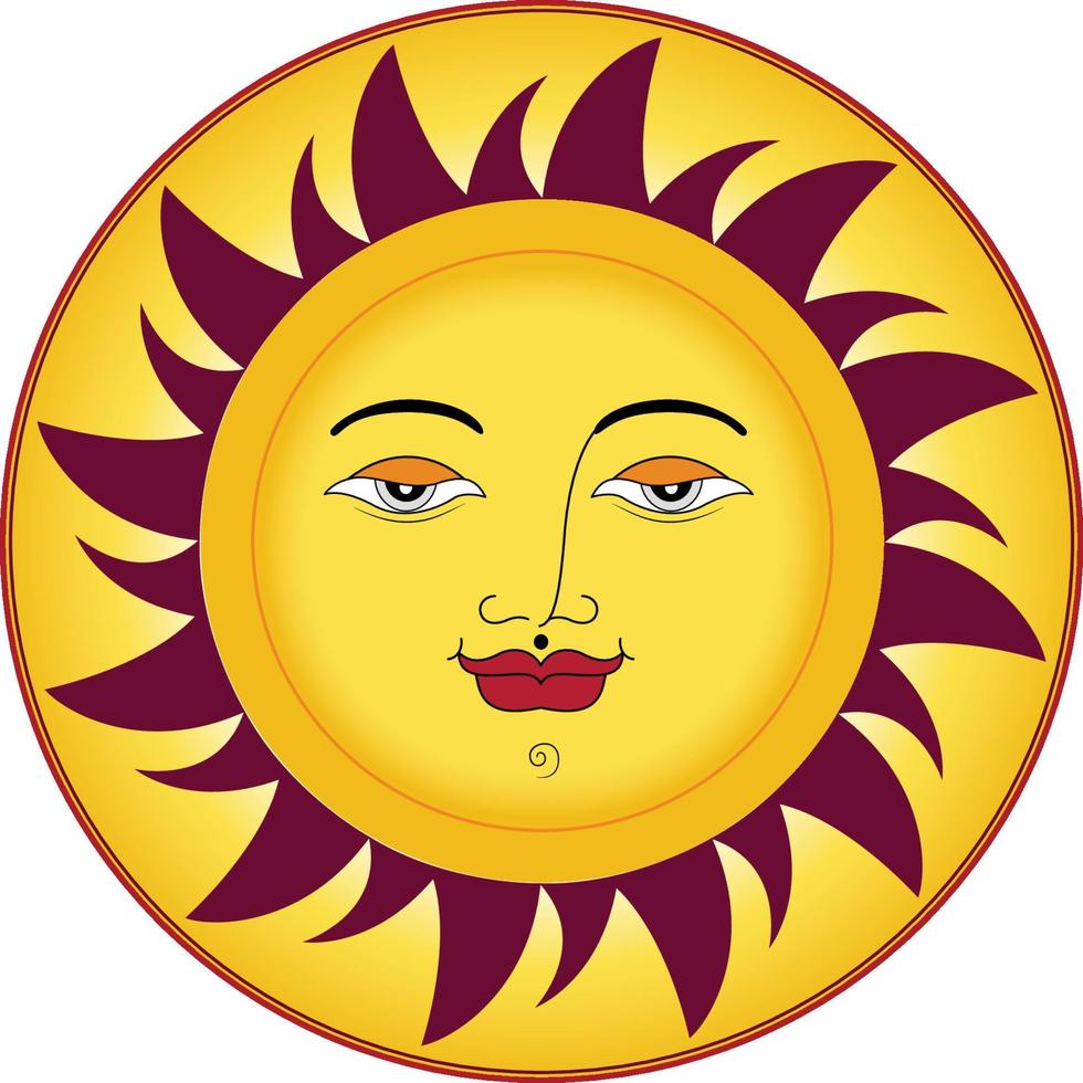 Sun face calm elegant looking cartoon face in a circle vector illustration