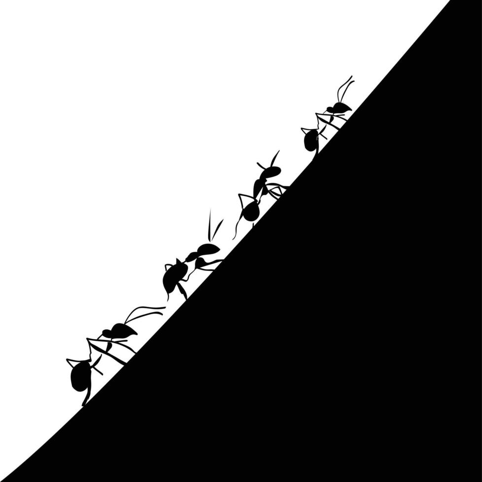 Ants climbing a surface vector silhouette clip art black and white