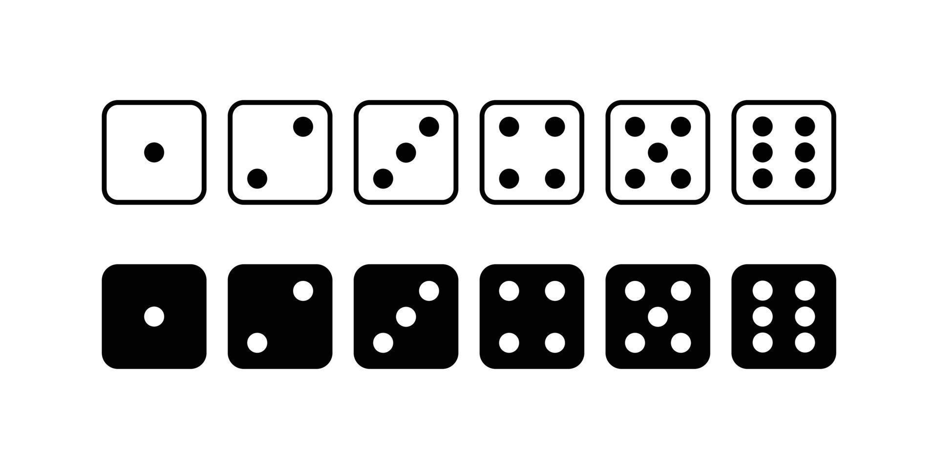 Game dice icons. Set of game dice icons. Dice in a flat and linear design from one to six vector