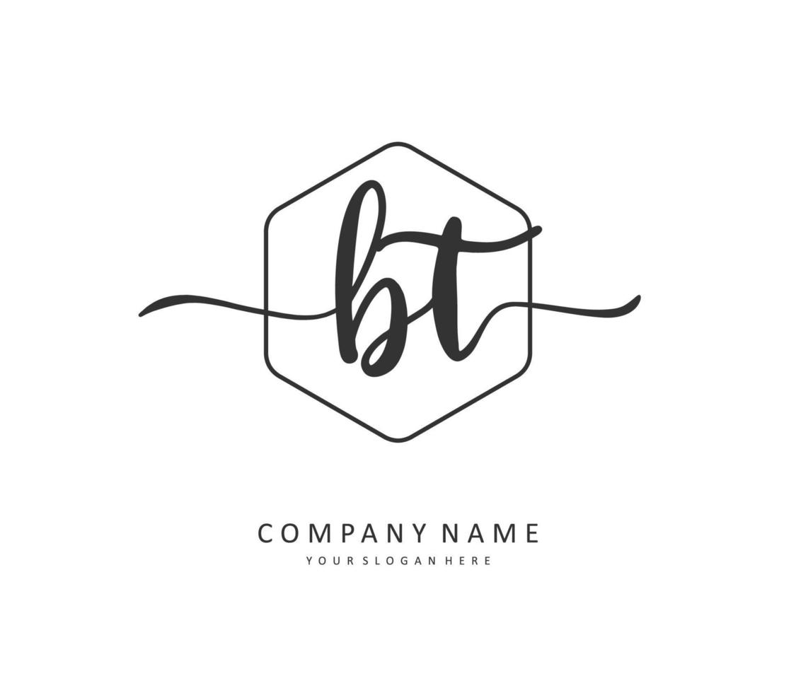 B T BT Initial letter handwriting and  signature logo. A concept handwriting initial logo with template element. vector