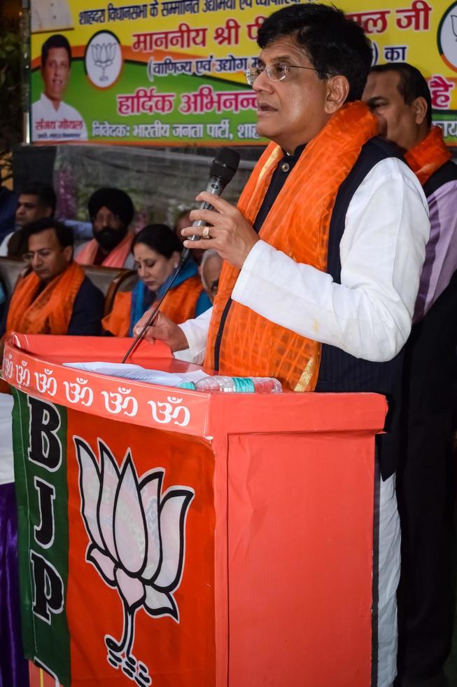 New Delhi, India - November 27 2022 - Piyush Goyal Cabinet Minister and core member of Bharatiya Janata Party - BJP during a rally in support of BJP photo