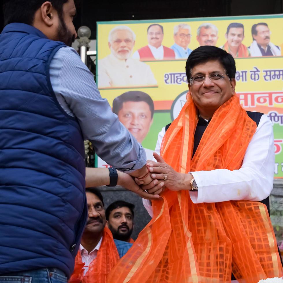 New Delhi, India - November 27 2022 - Piyush Goyal Cabinet Minister and core member of Bharatiya Janata Party - BJP during a rally in support of BJP photo