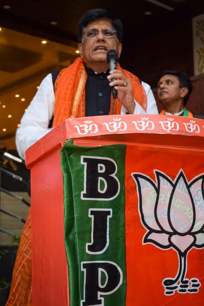 New Delhi, India - November 27 2022 - Piyush Goyal Cabinet Minister and core member of Bharatiya Janata Party - BJP during a rally in support of BJP photo