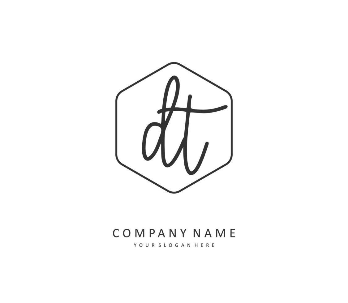 D T DT Initial letter handwriting and  signature logo. A concept handwriting initial logo with template element. vector