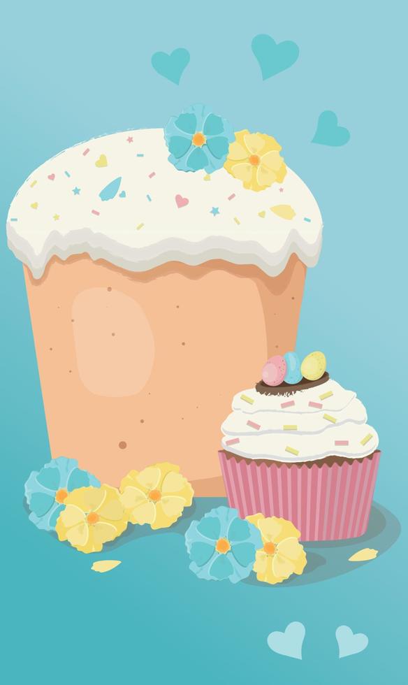 Easter cupcake with flowers vector