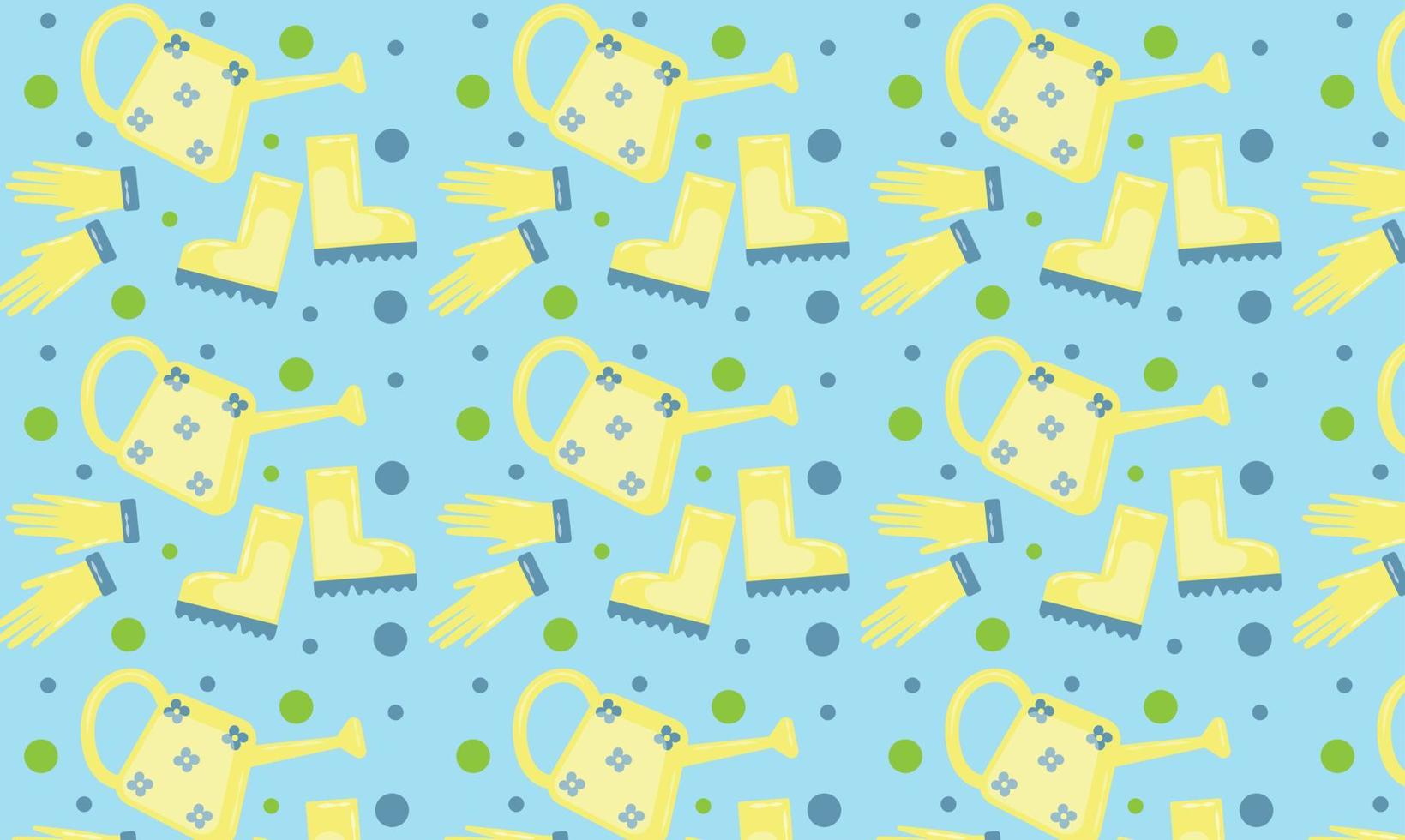 cute pattern with gardening boots, gloves and watering can vector