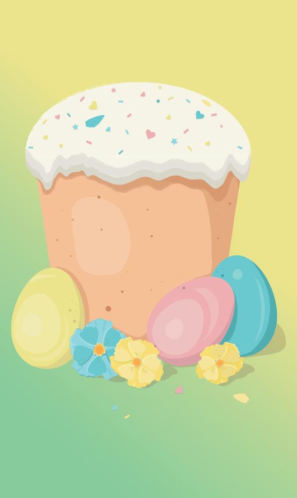 easter cake and eggs vector