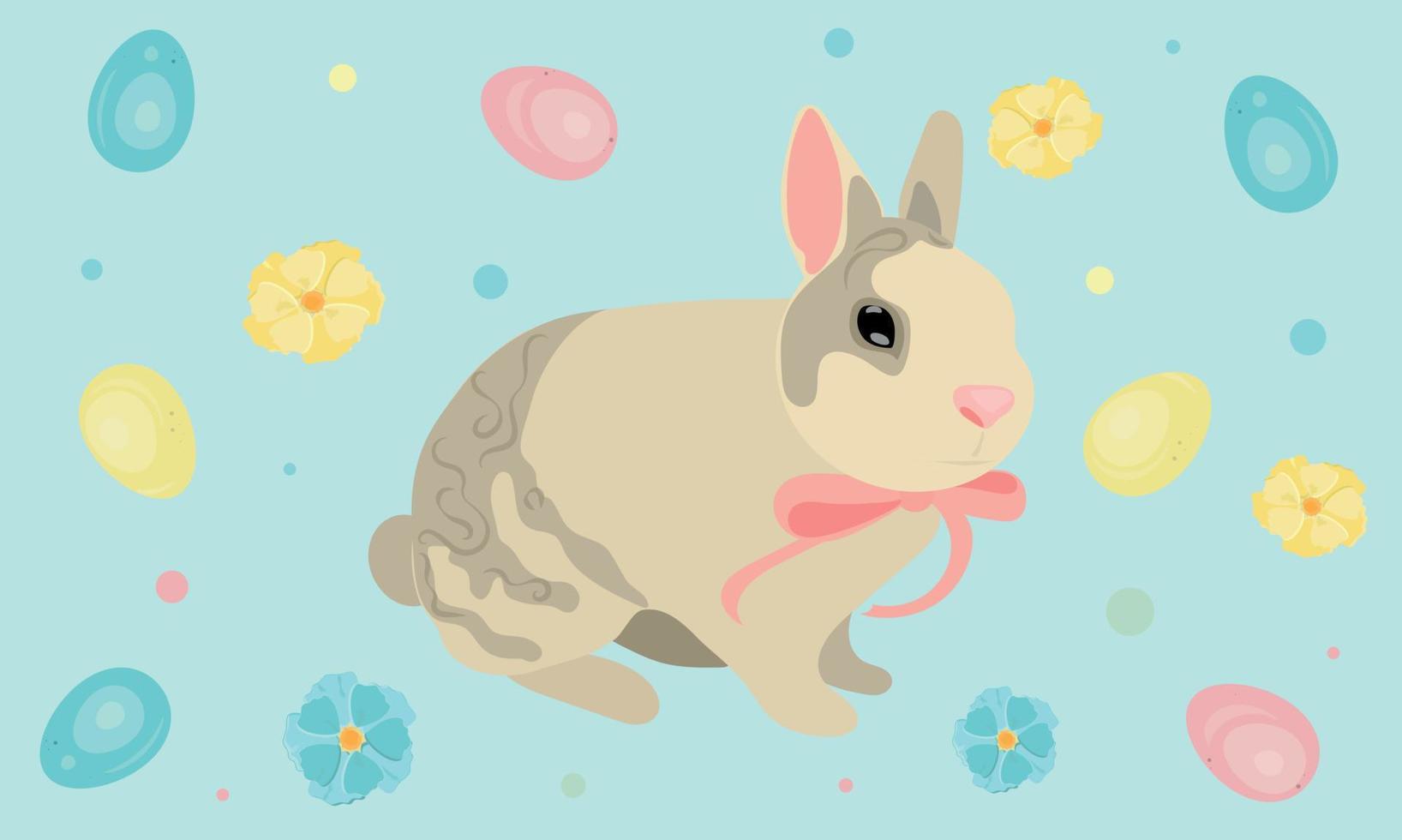 easter bunny with easter eggs and flowers vector