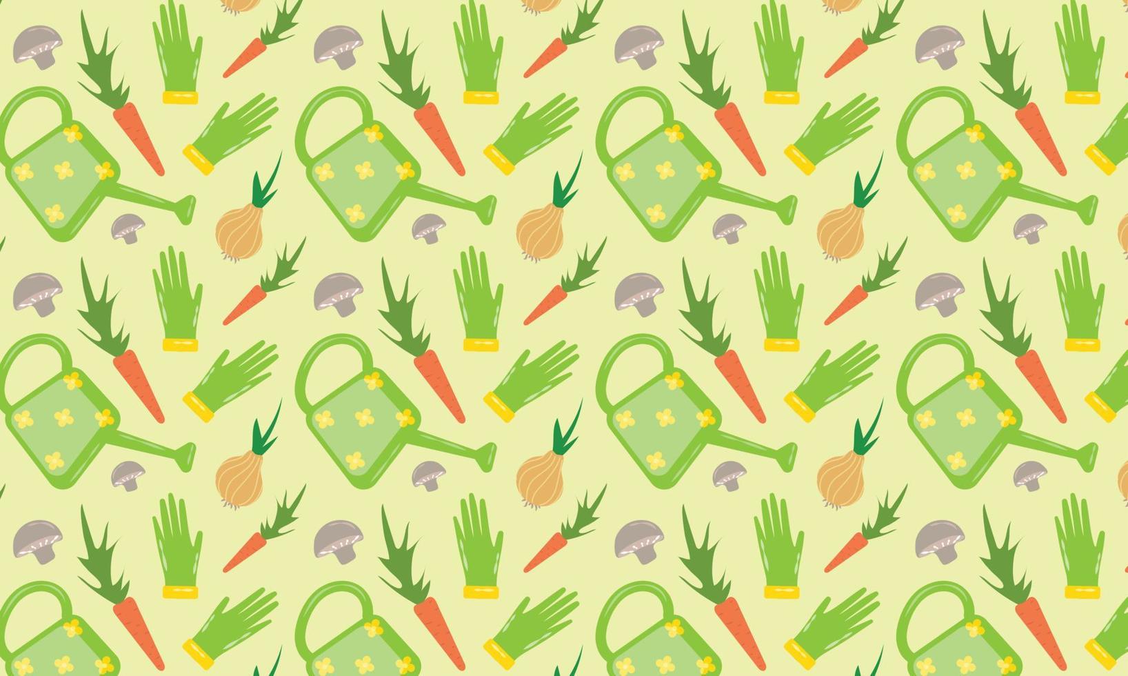 Cute pattern with vegetables and garden tools vector