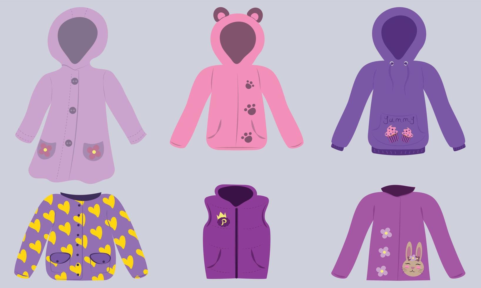 Cute set of jackets for a girl vector