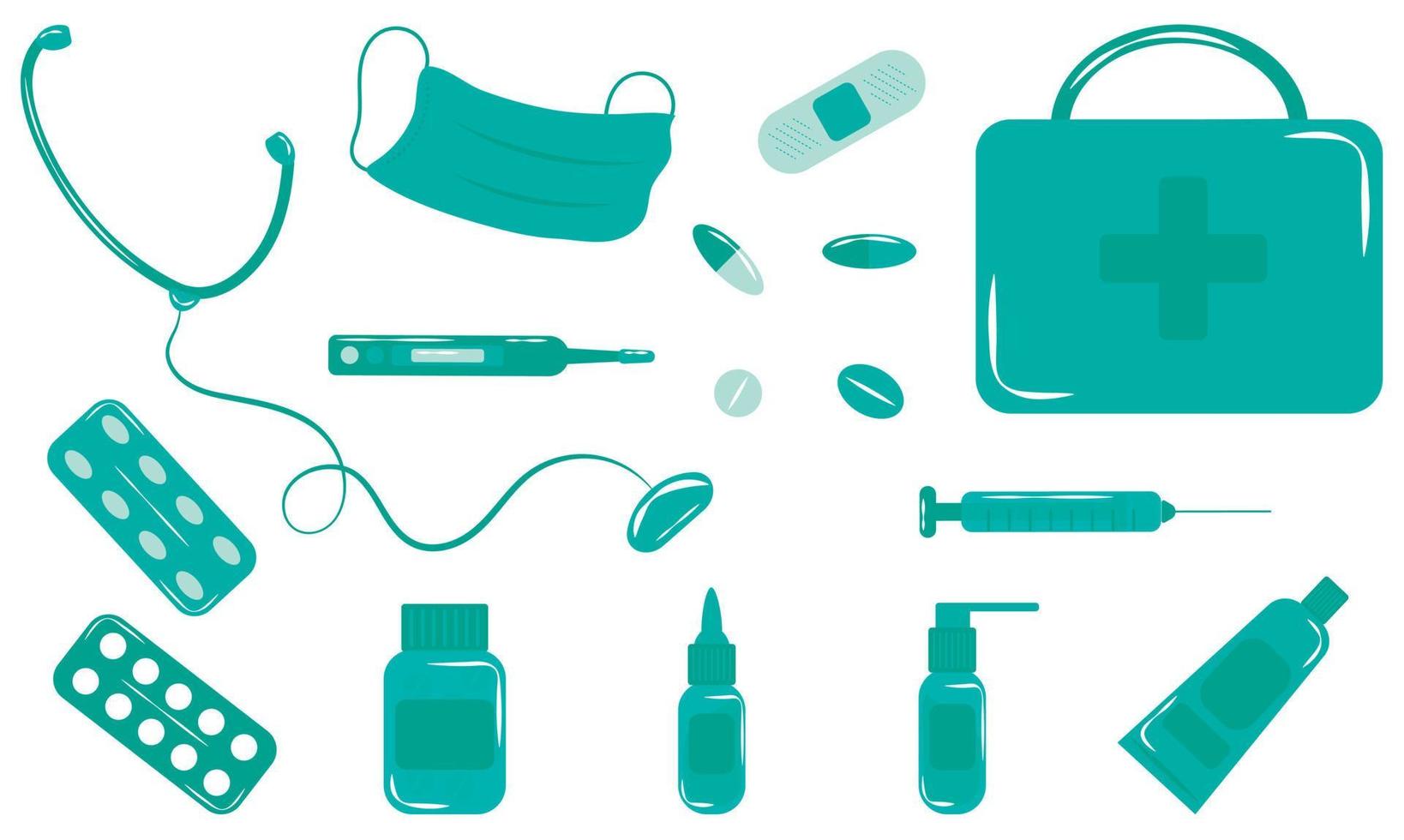 Set of medical supplies and medicines vector