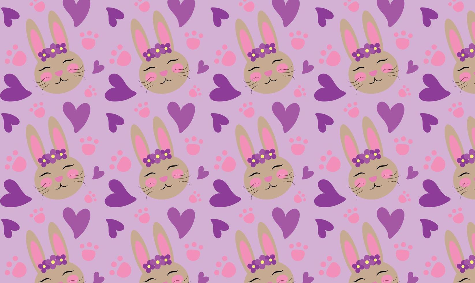 A purple background with a bunny face and a heart pattern. vector