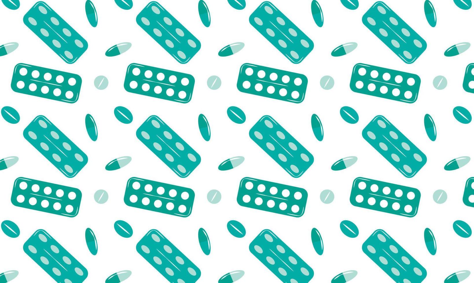 Green and blue pills and blisters on a white background. vector