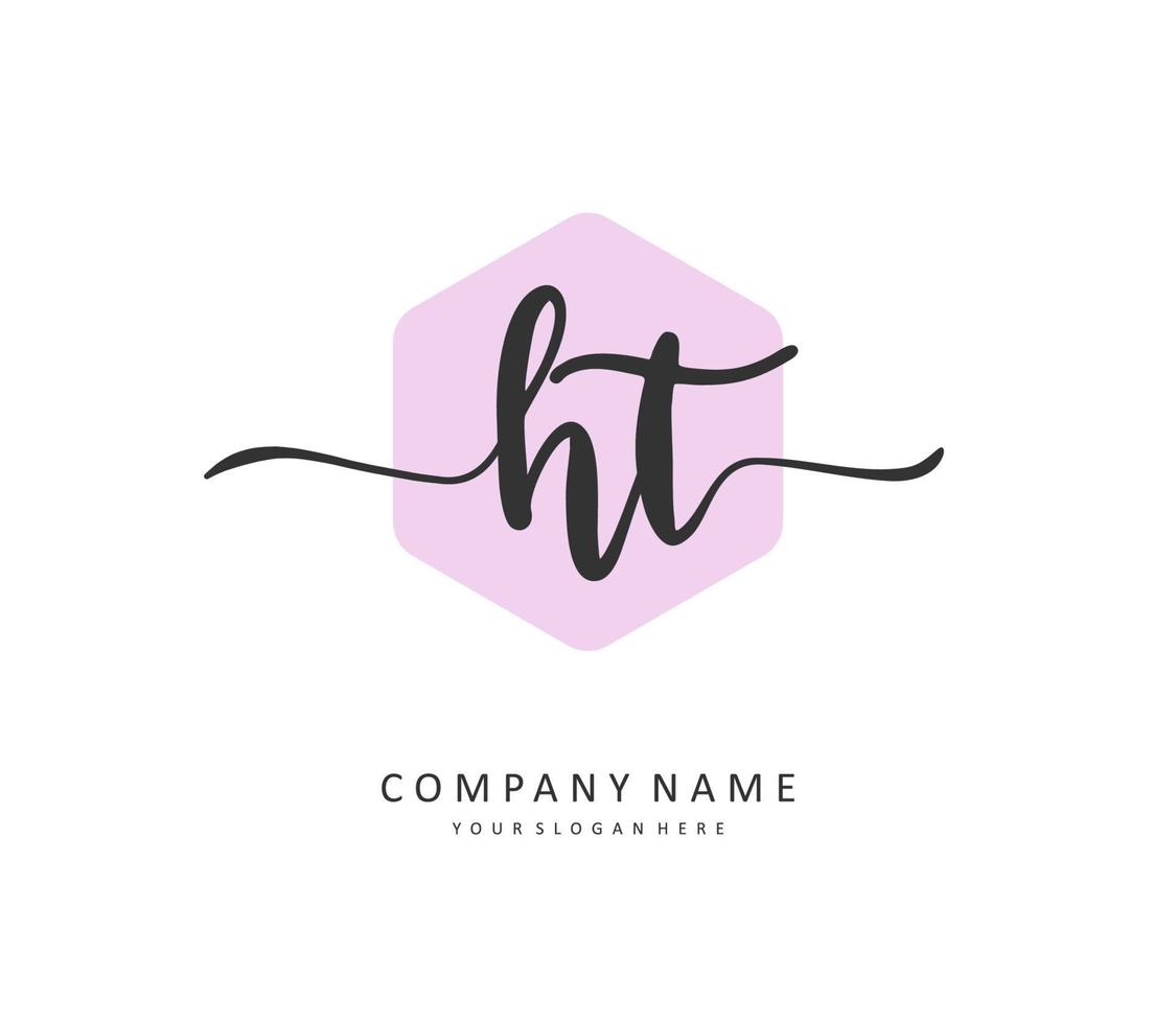 H T HT Initial letter handwriting and  signature logo. A concept handwriting initial logo with template element. vector