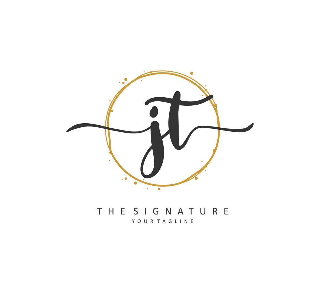 J T JT Initial letter handwriting and  signature logo. A concept handwriting initial logo with template element. vector