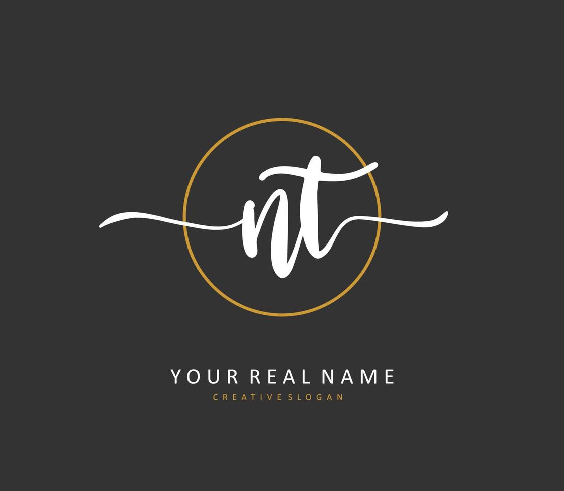 N T NT Initial letter handwriting and  signature logo. A concept handwriting initial logo with template element. vector