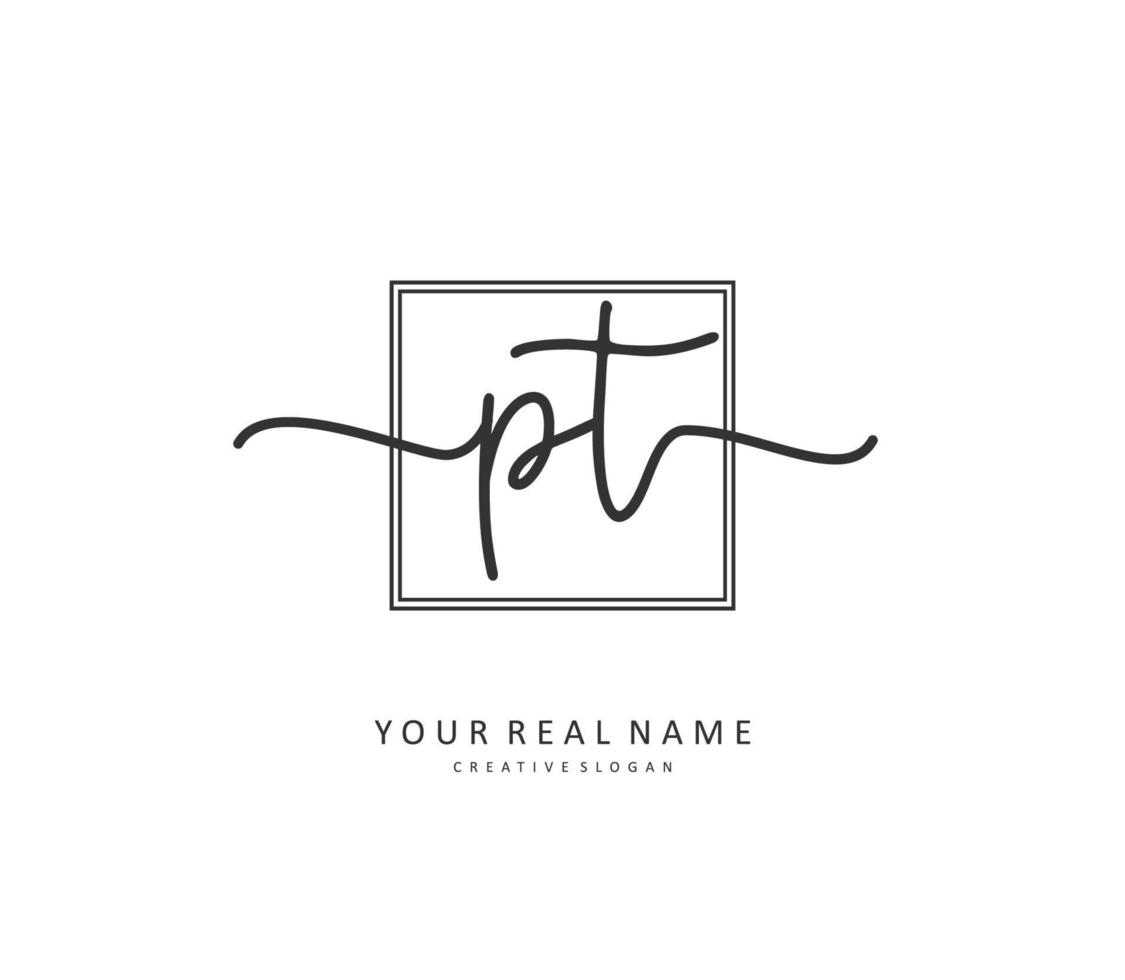 P T PT Initial letter handwriting and  signature logo. A concept handwriting initial logo with template element. vector