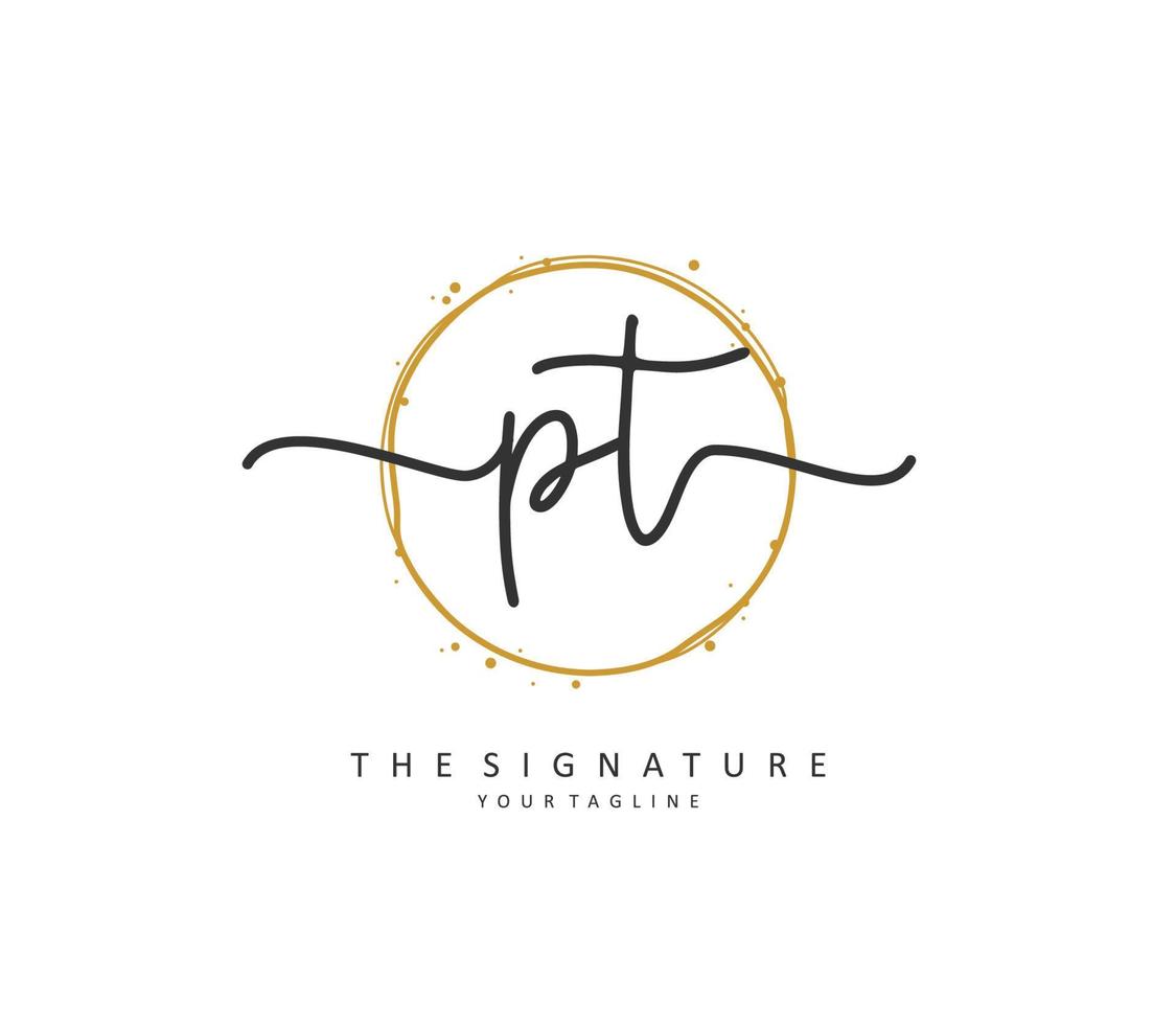 P T PT Initial letter handwriting and  signature logo. A concept handwriting initial logo with template element. vector