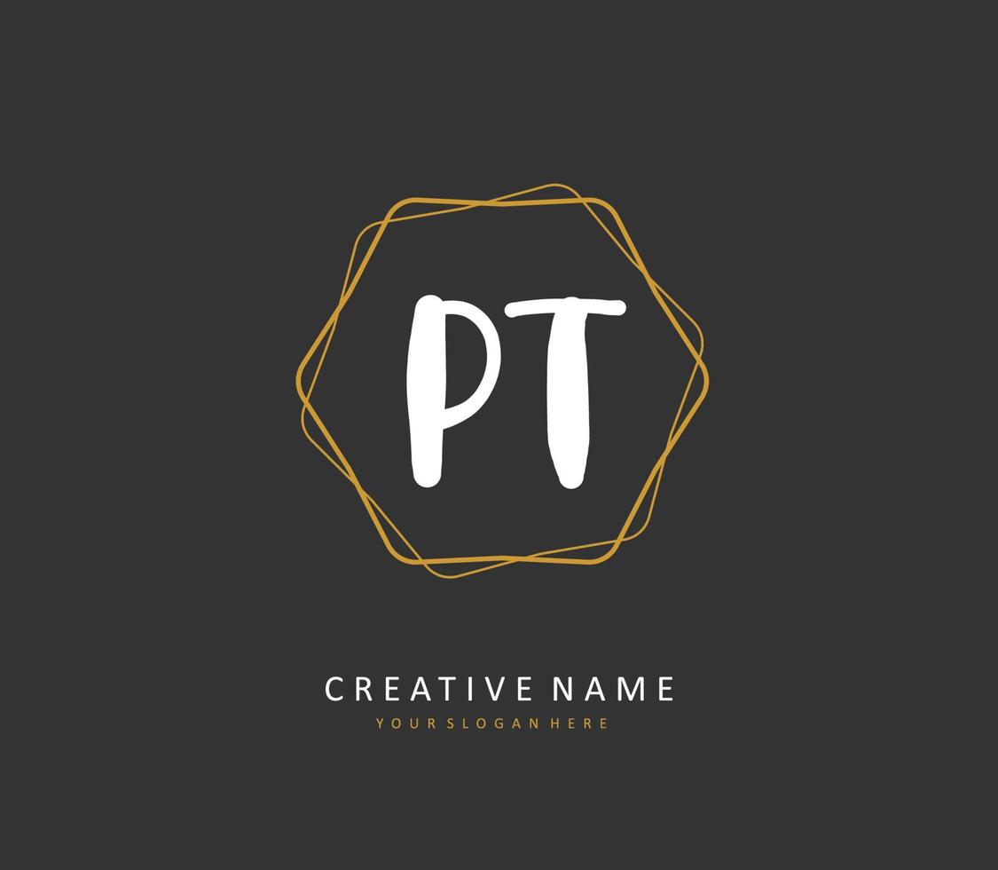P T PT Initial letter handwriting and  signature logo. A concept handwriting initial logo with template element. vector