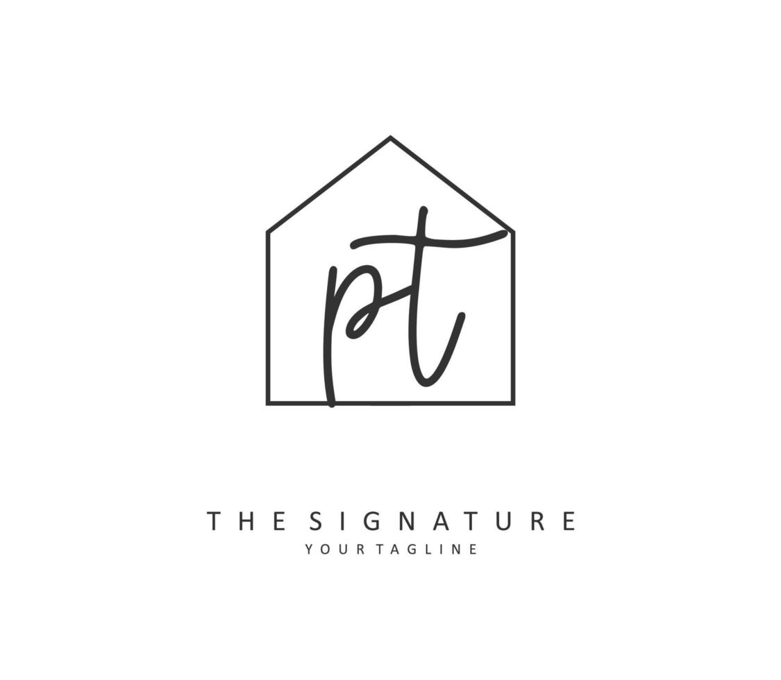 P T PT Initial letter handwriting and  signature logo. A concept handwriting initial logo with template element. vector