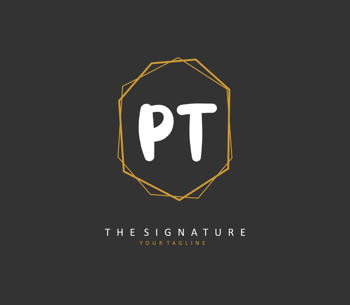 P T PT Initial letter handwriting and  signature logo. A concept handwriting initial logo with template element. vector