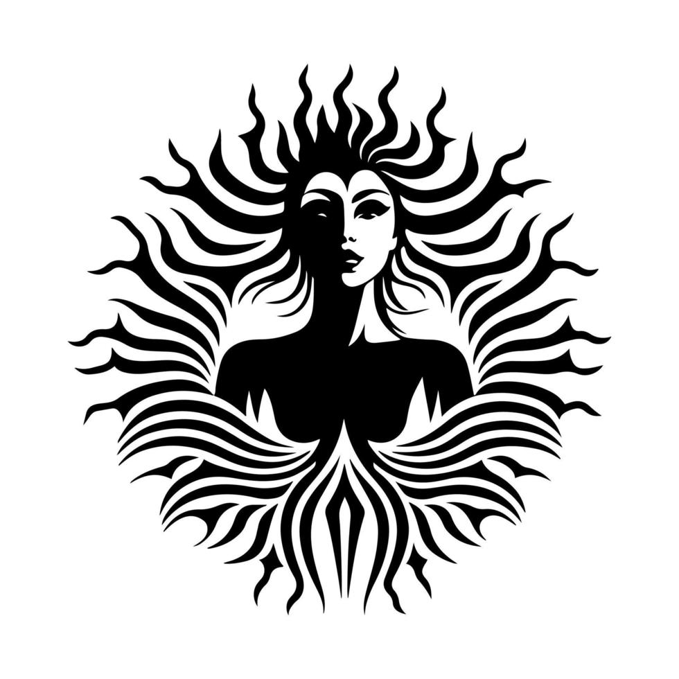 Sign, emblem of a sorceress, witch girl. Vector image for tattoo, logo, emblem, embroidery, laser cutting, sublimation.