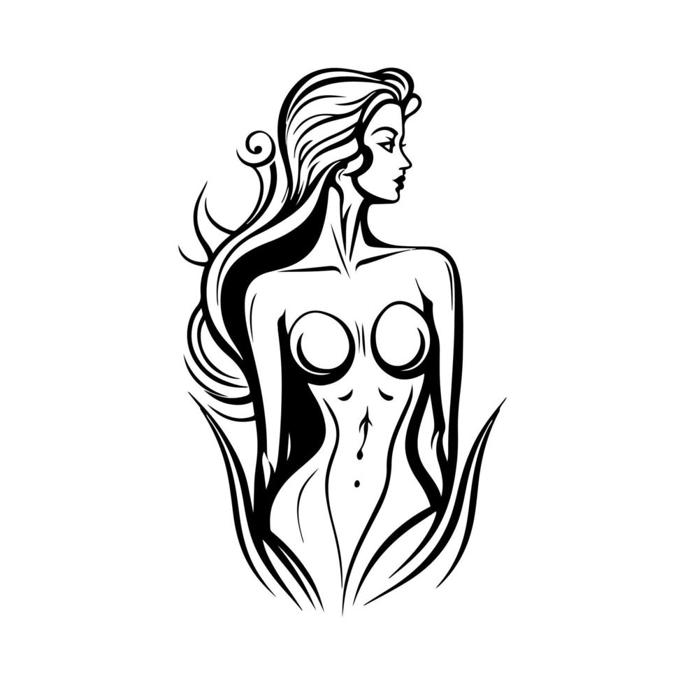 Beautiful fitness girl with a nice body figure silhouette. Decorative illustration for logo, emblem, embroidery, cutting, signage, wood burning, crafting. vector