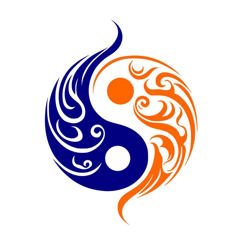 Ornamental Yin Yang sign in blue and orange colors. Vector design for tattoo, mascot, logo, sign, emblem, t-shirt, embroidery, crafting, sublimation.