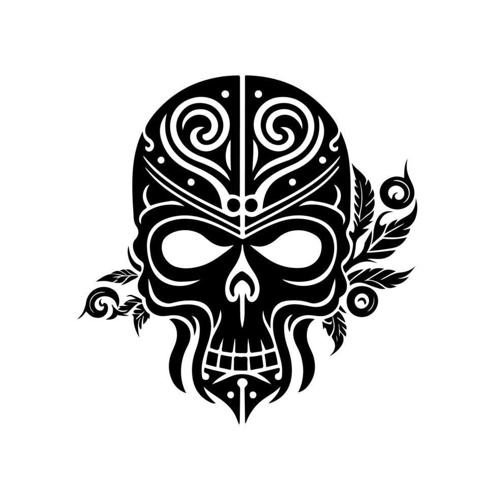 decorativo tribal cráneo con hojas. tribal diseño para tatuaje, logo, firmar, emblema, camiseta, bordado, elaboración, sublimación. vector