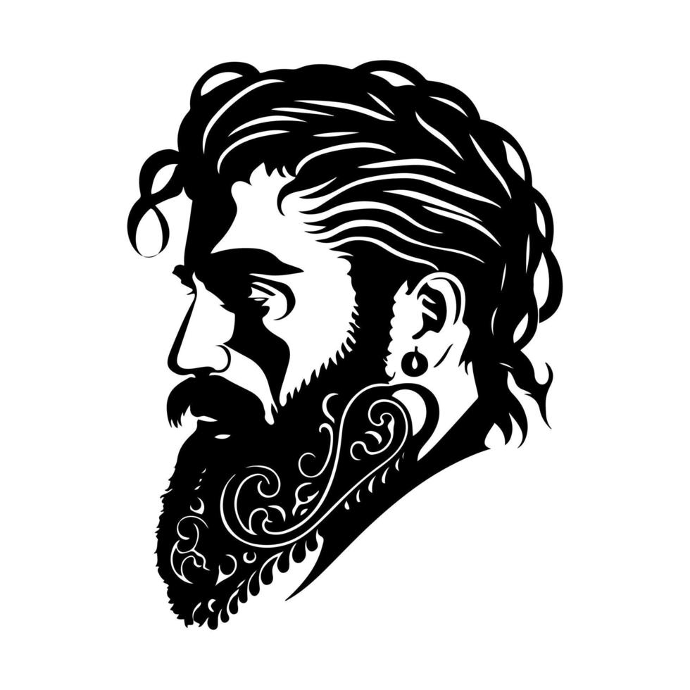 Portrait of a manly man with a beard and mustache. Vector illustration for barbershop, men's hairstyle salon, club, bar.